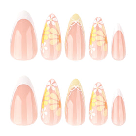 Détails des faux ongles pressés XZMeiLun avec design amande et fleurs