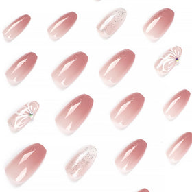 Détails des faux ongles roses ombre avec strass et accessoires inclus