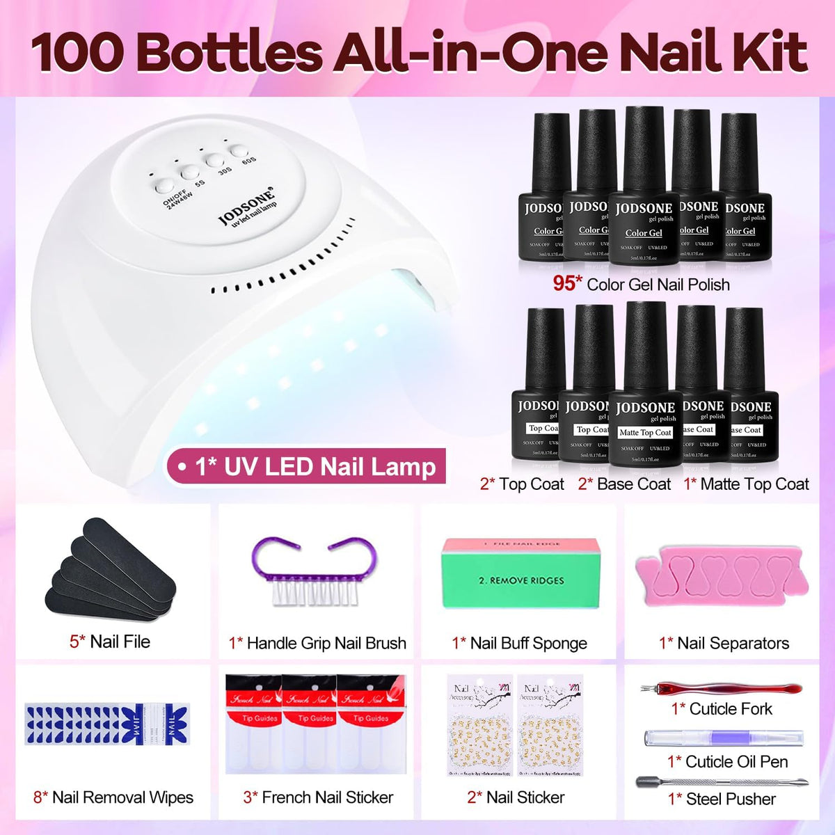 Détails des flacons de top coat et base coat JODSONE
