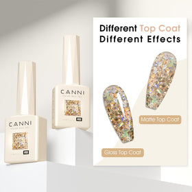 Détails des flocons holographiques du vernis CANNI