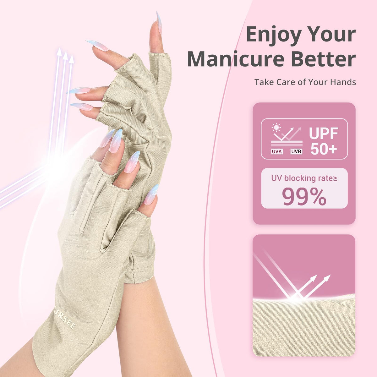 Détails des gants AIRSEE avec section de doigt allongée