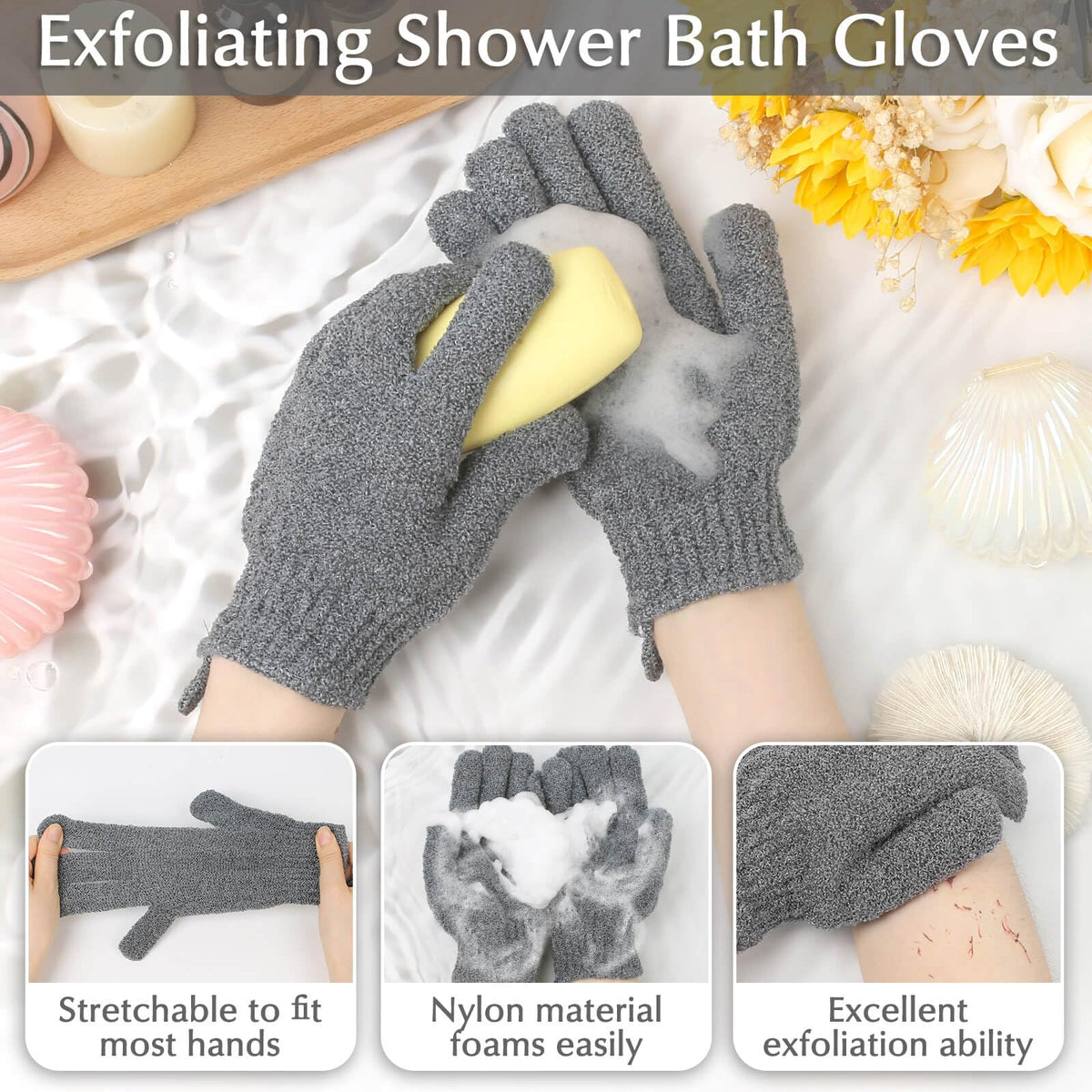 Détails des gants exfoliants Anezus en nylon