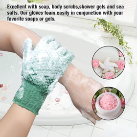 Détails des gants exfoliants Evridwear, vue rapprochée