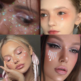 Détails des gems de visage auto-adhésifs sur un fond coloré