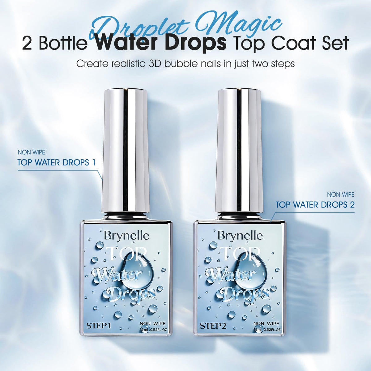 Détails des gouttes d'eau créées avec Brynelle Top Coat Gel