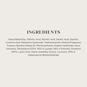 Détails des ingrédients de la crème à raser Bois de Santal
