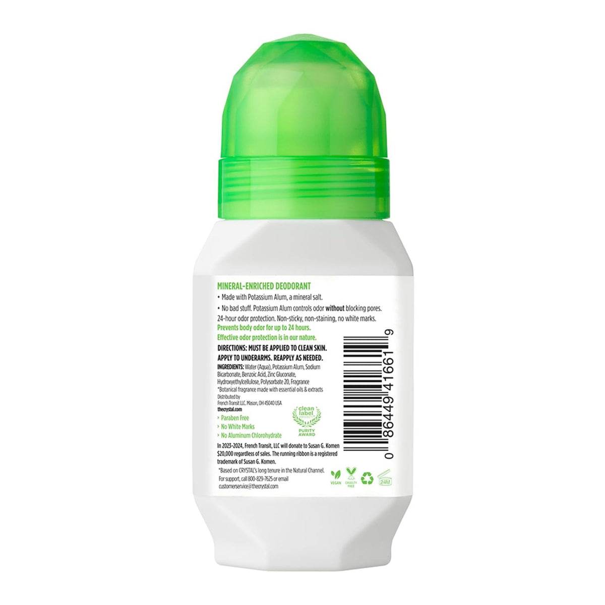 Détails des ingrédients du déodorant minéral Crystal Essence