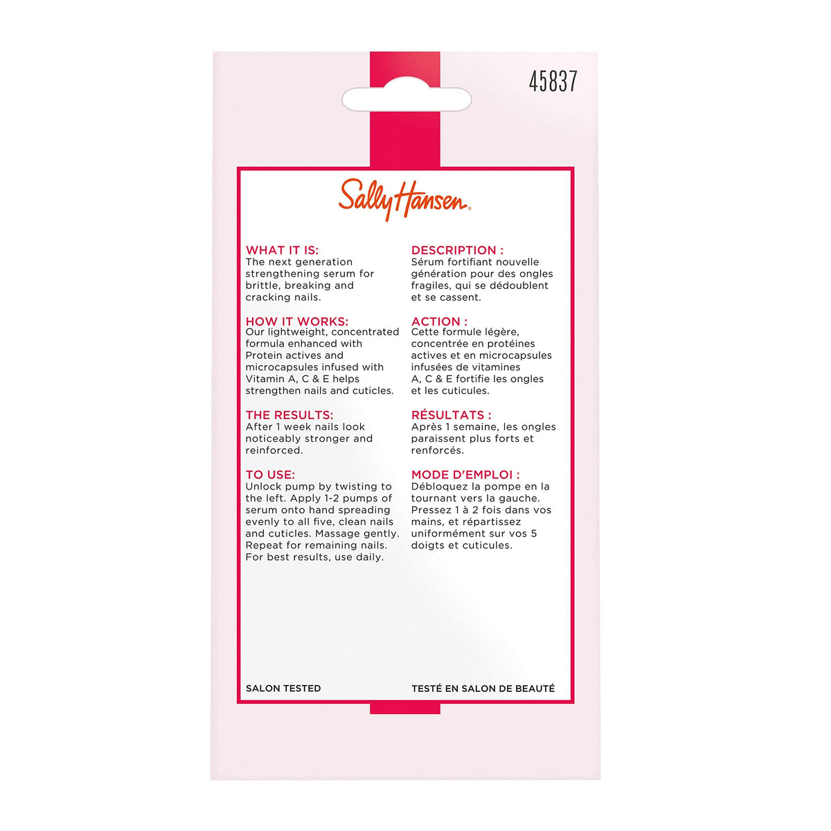 Détails des ingrédients du sérum Sally Hansen Hard As Nails®
