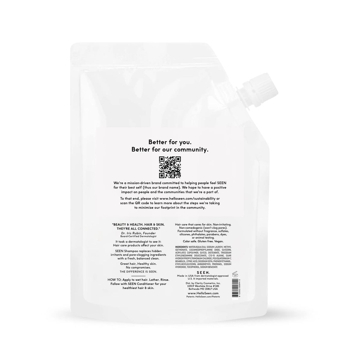 Détails des ingrédients du shampooing SEEN Eco-Refill