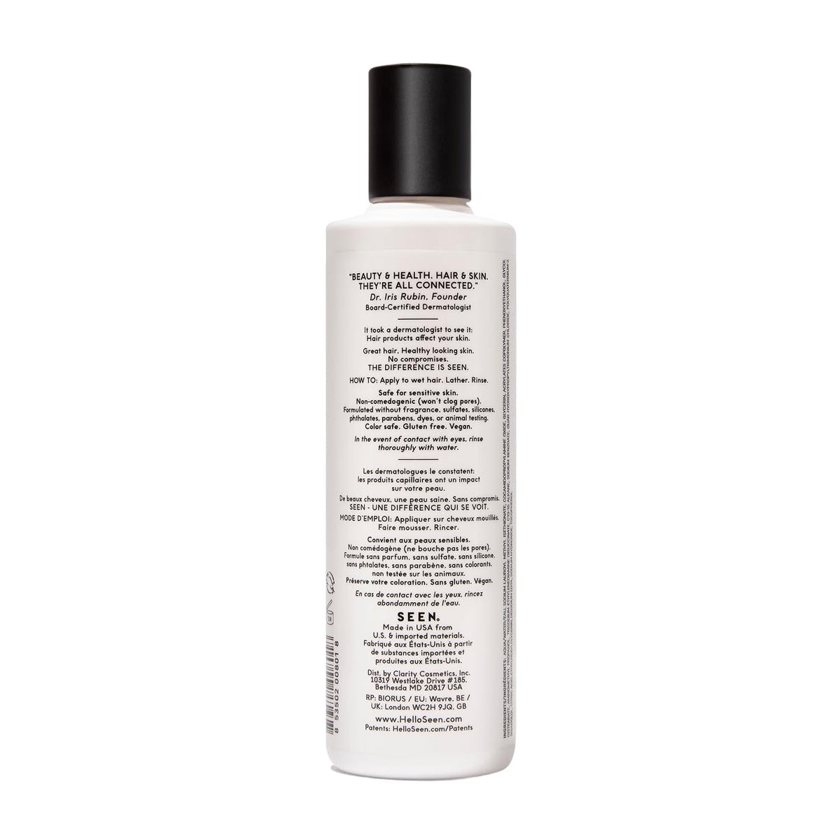 Détails des ingrédients du shampooing SEEN sans parfum