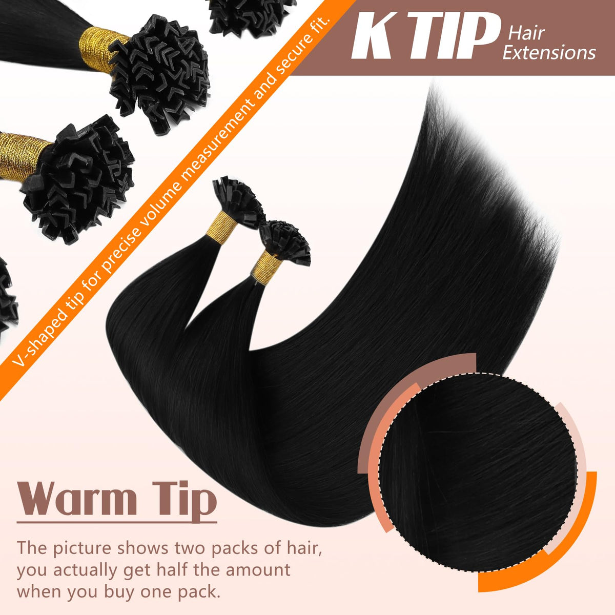 Détails des liens en kératine des extensions K Tip Sunny Hair