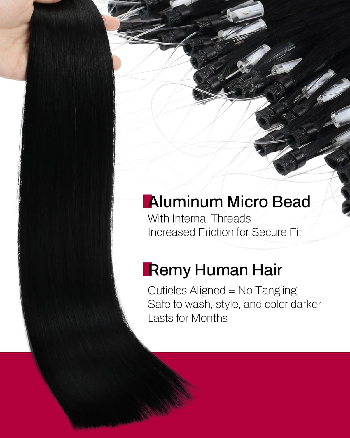 Détails des mèches d'extensions de cheveux Moresoo Microlink