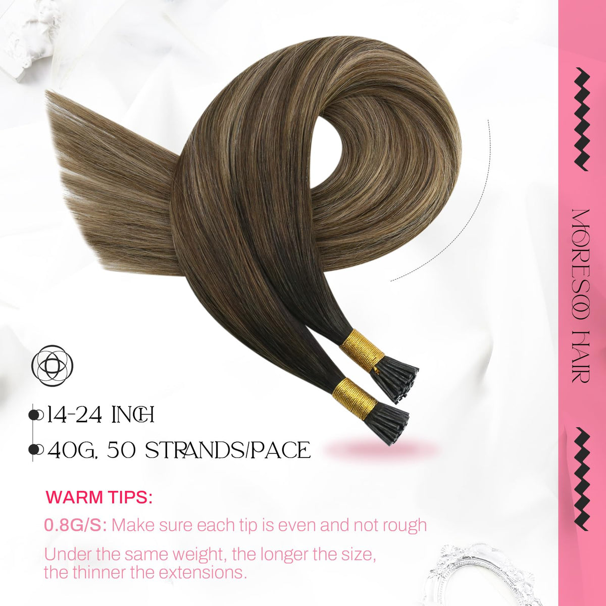 Détails des mèches d'extensions I Tip Moresoo en cheveux humains Remy