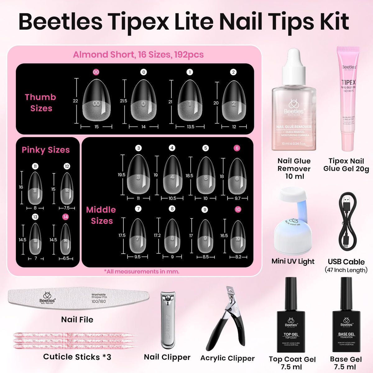 Détails des ongles artificiels du kit d'extensions beetles