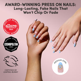 Détails des ongles Glamnetic avec accents dorés et ombre bleue