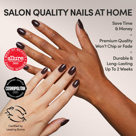 Détails des ongles marron foncé Glamnetic dans la boîte