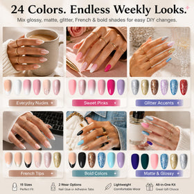 Détails des ongles press-on courts en amande du kit Beetles