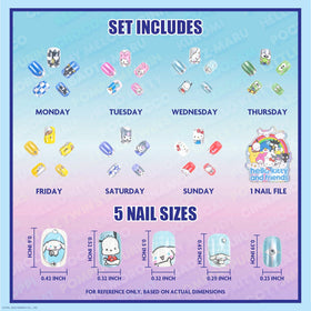 Détails des ongles press-on Hello Kitty avec motifs variés