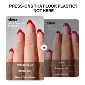 Détails des ongles pressés en gel ohora avec texture de finition