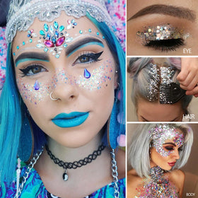 Détails des paillettes holographiques dans le gel