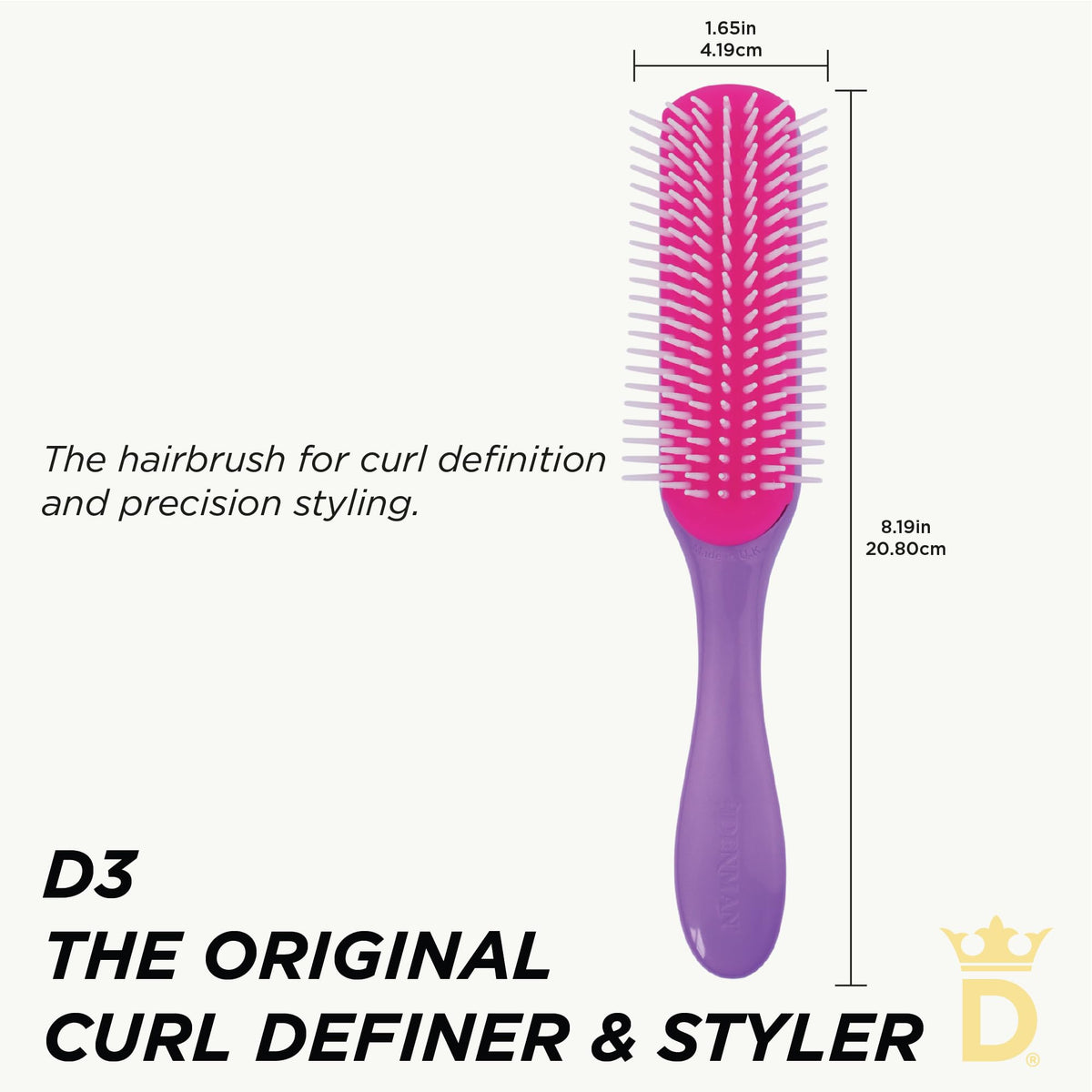 Détails des picots en nylon arrondis de la brosse Denman D3