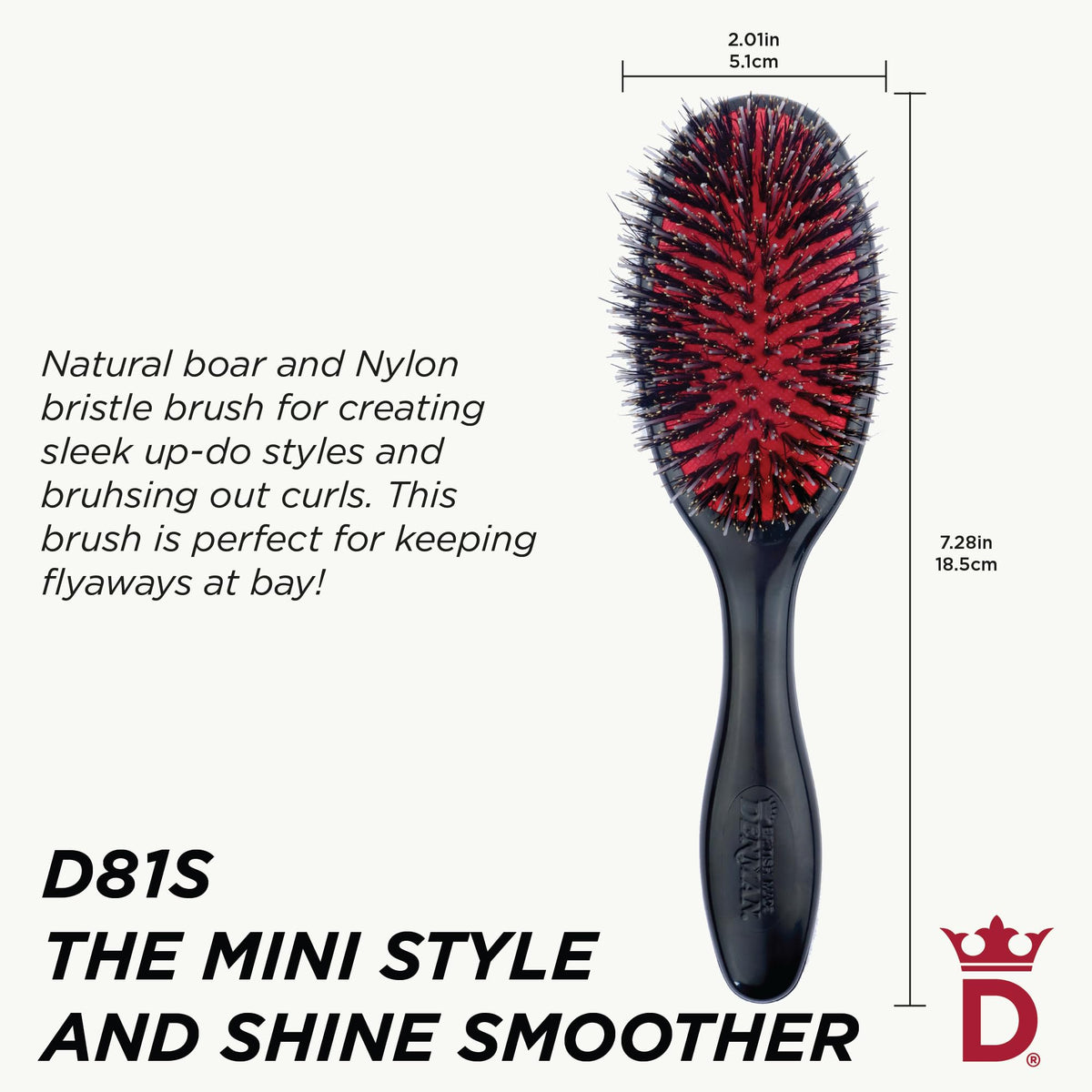Détails des poils en nylon et sanglier de la brosse Denman