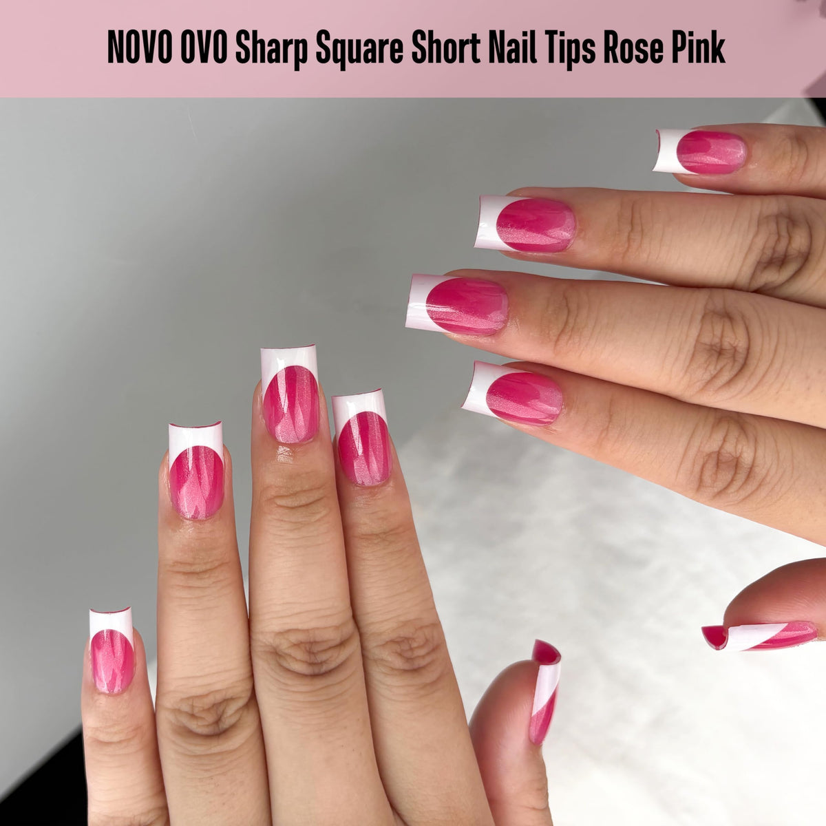 Détails des pointes d'ongles FRENCH TIP carrées blanches NOVO OVO