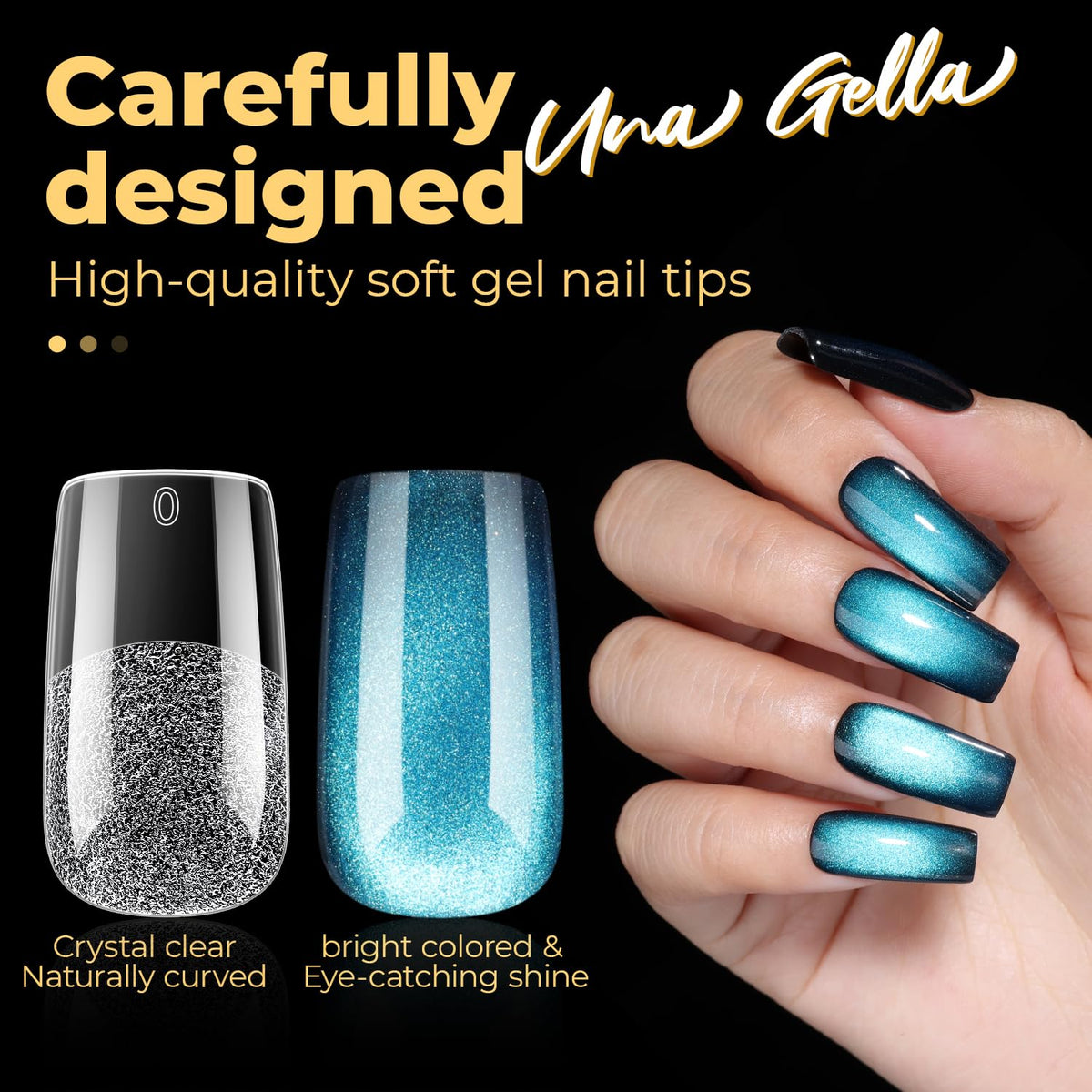 Détails des points de nail carrés UNA GELLA montrant leur flexibilité