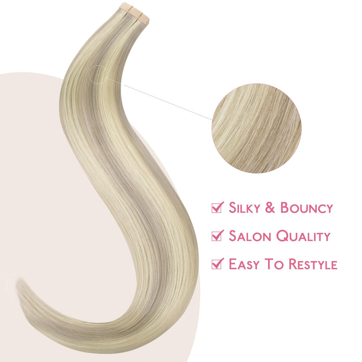 Détails des reflets des extensions de cheveux Wennalife