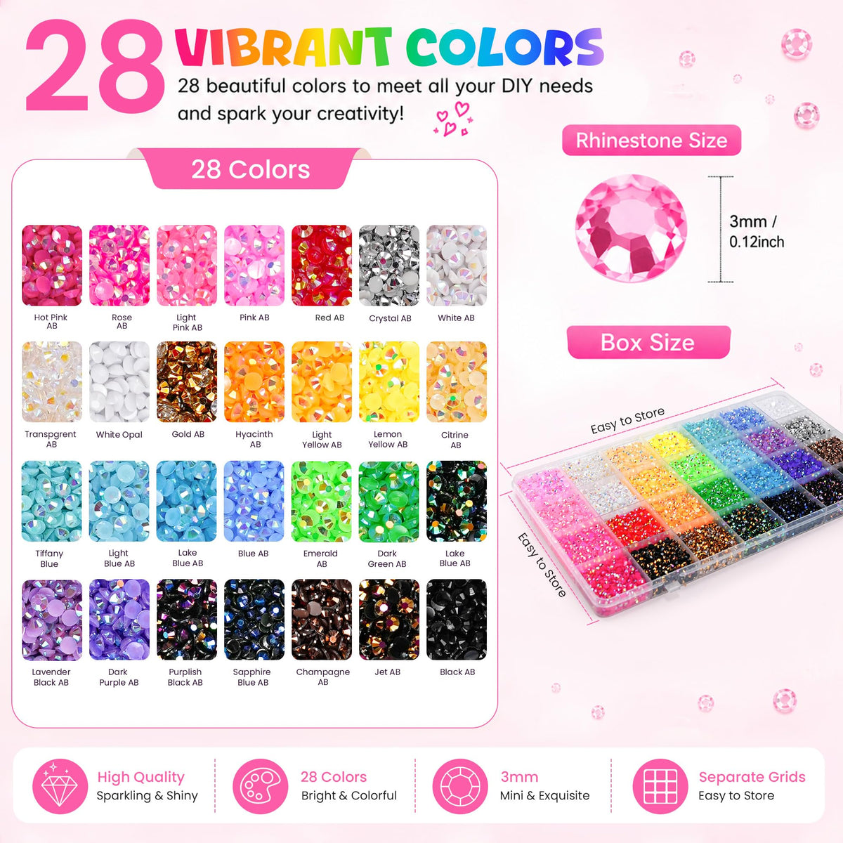 Détails des rhinestones Jelly 3mm dans différentes couleurs