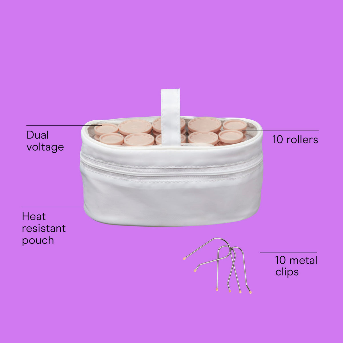 Détails des rouleaux chauffants Conair avec épingles métalliques