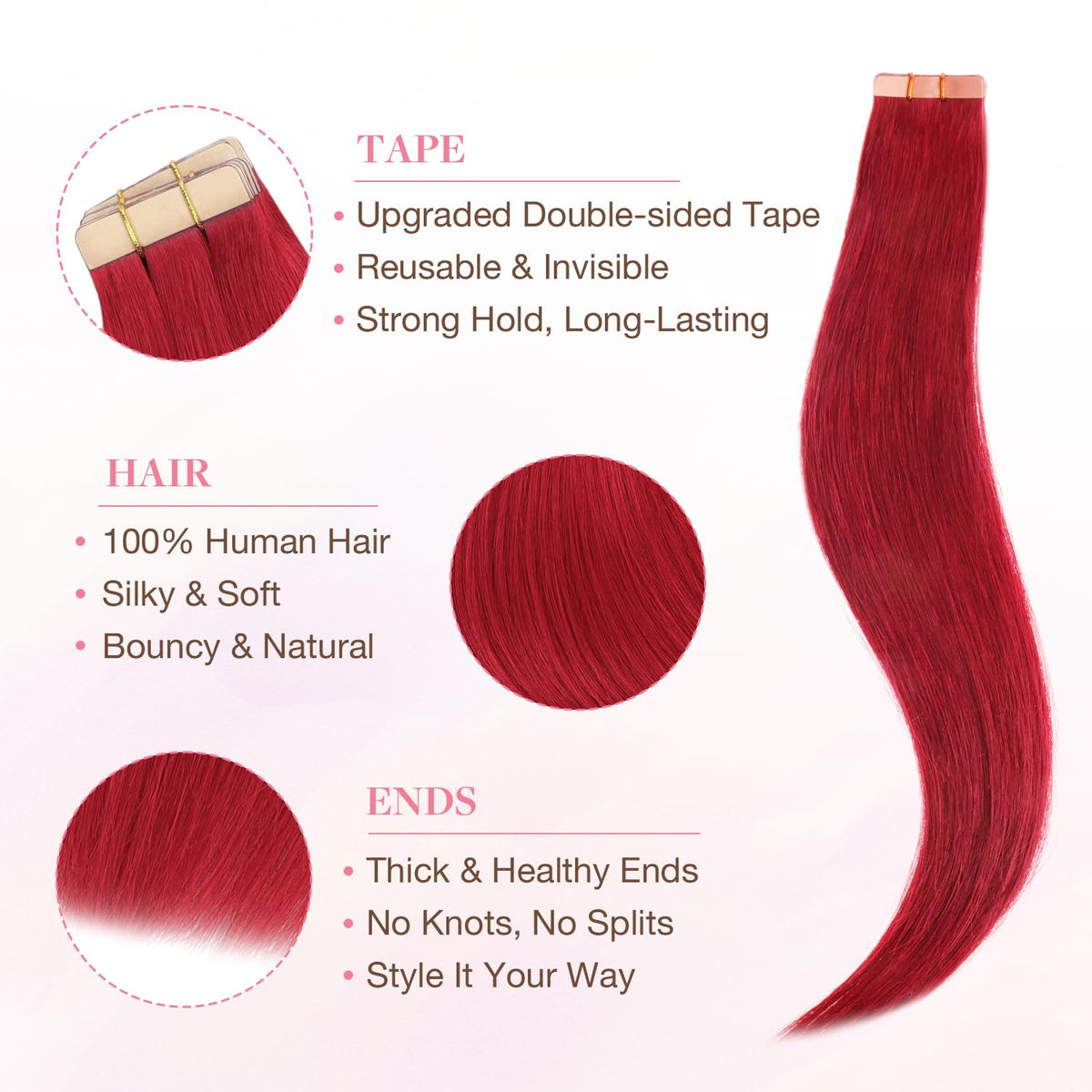 Détails des rubans adhésifs des extensions de cheveux GOO GOO