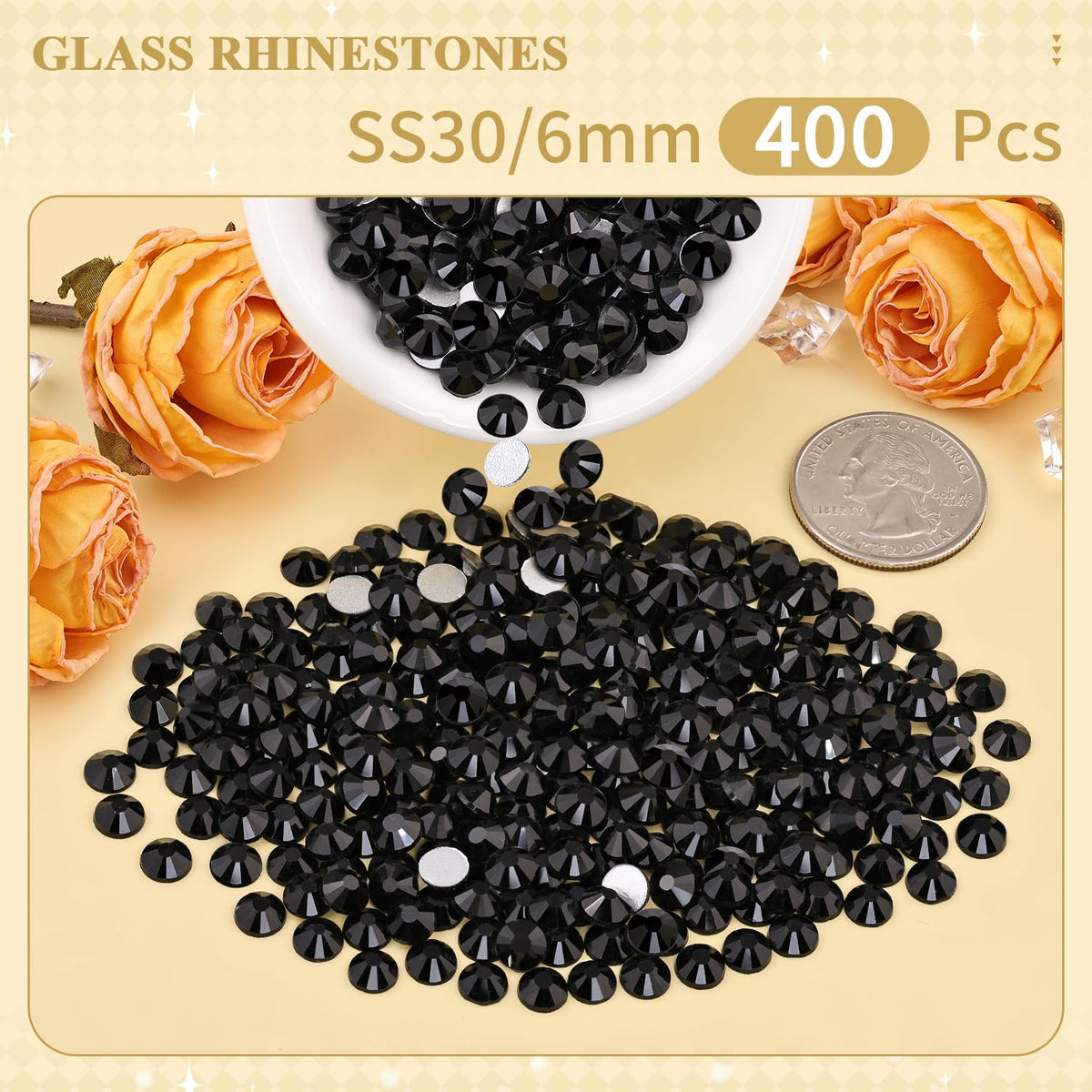 Détails des strass en verre noir SS30 BELLEBOOST