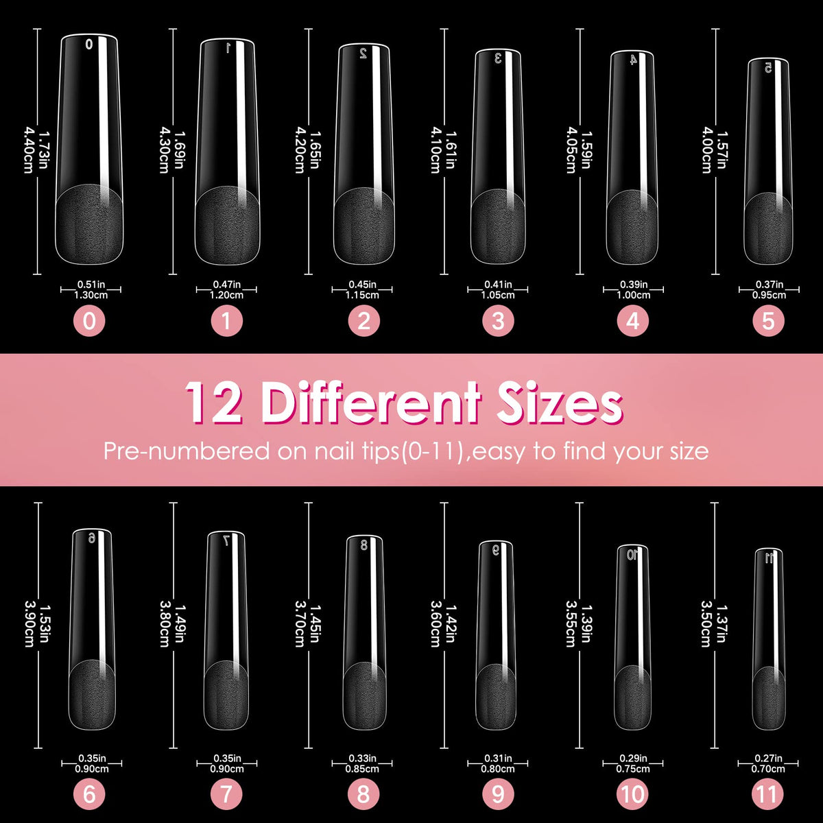détails des tailles des tips à ongles ranrose