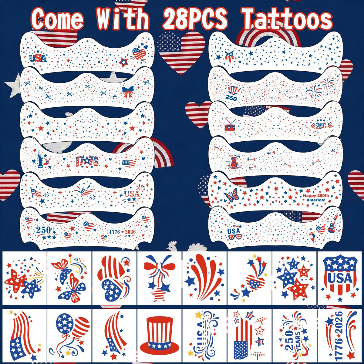 Détails des tatouages temporaires Yazhiji avec motifs patriotiques