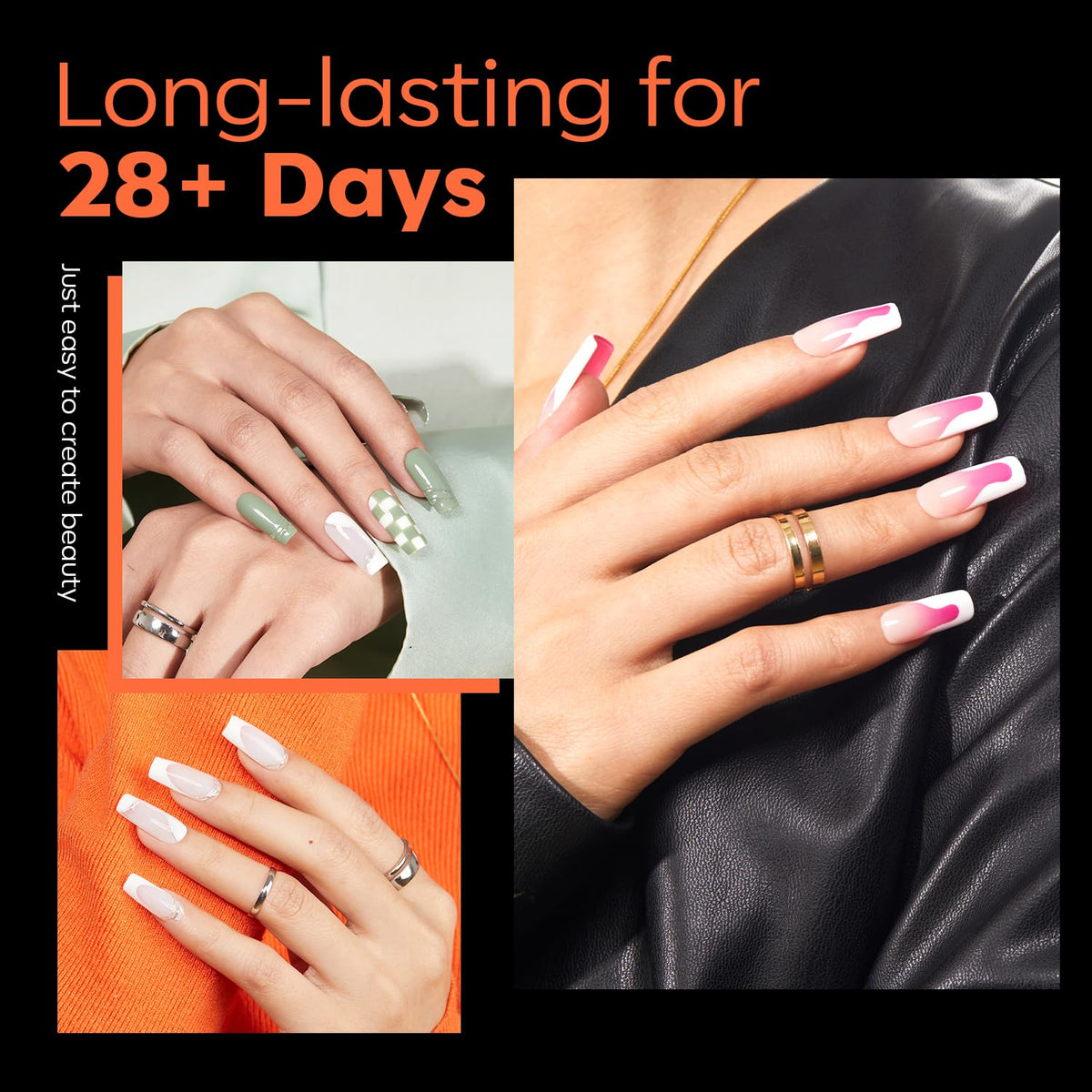 Détails des tips à ongles carrés modelones, taille et texture
