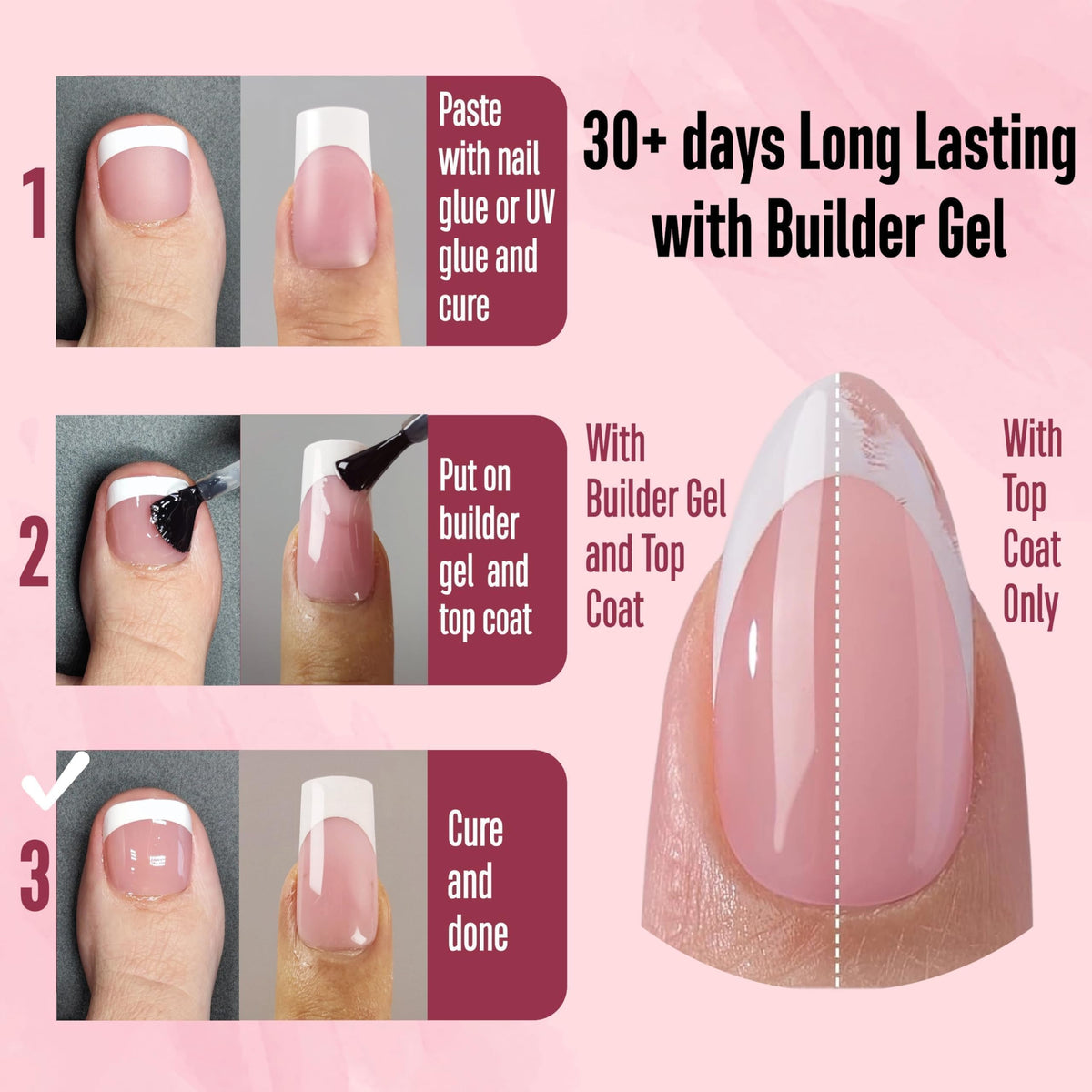 Détails des tips d'ongles BERRY PINK avec surface mate