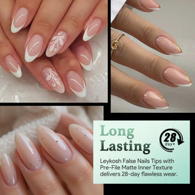 Détails des tips d'ongles courts LEYKOSH avec bord matted