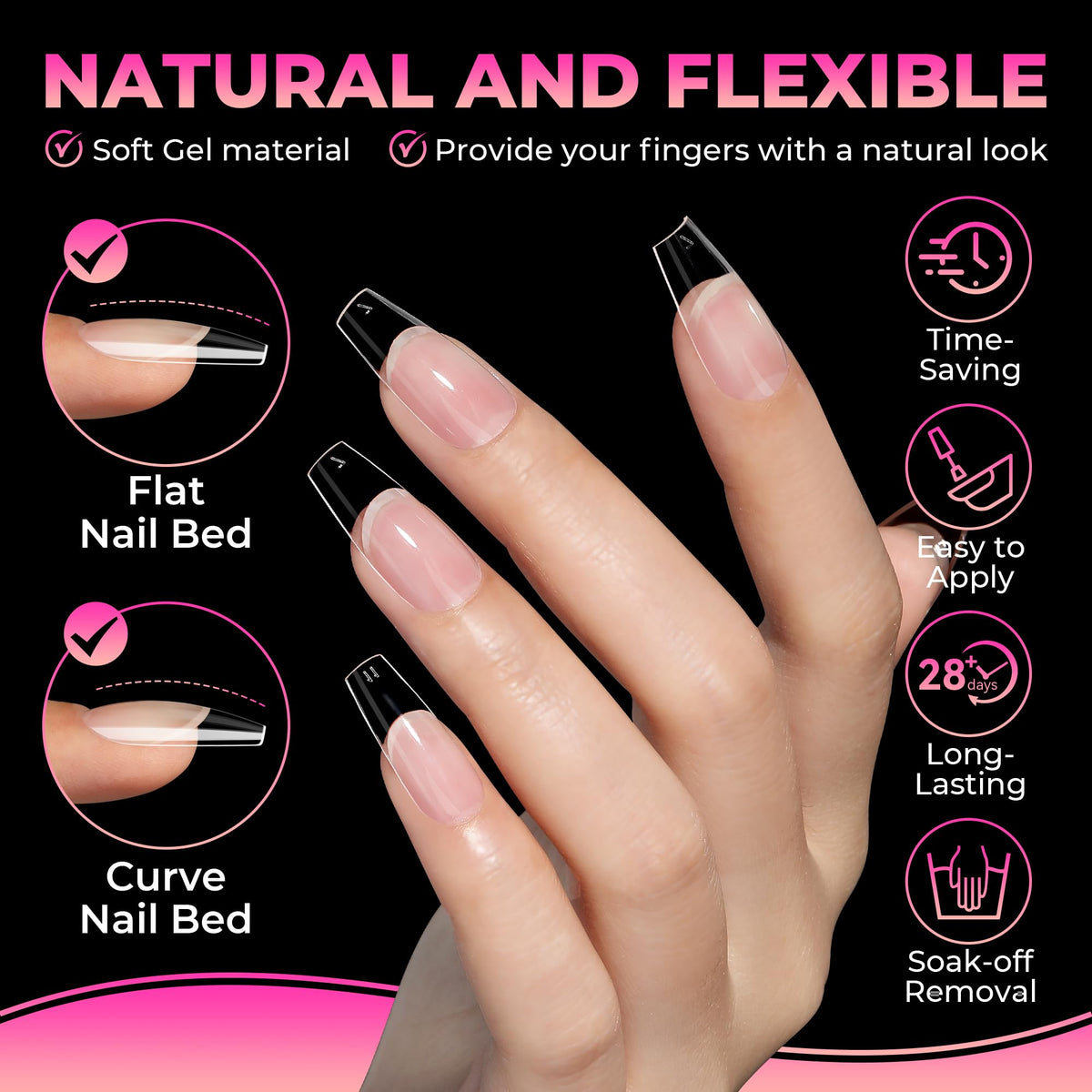 Détails des tips ongles coffin en gel souple UNA GELLA