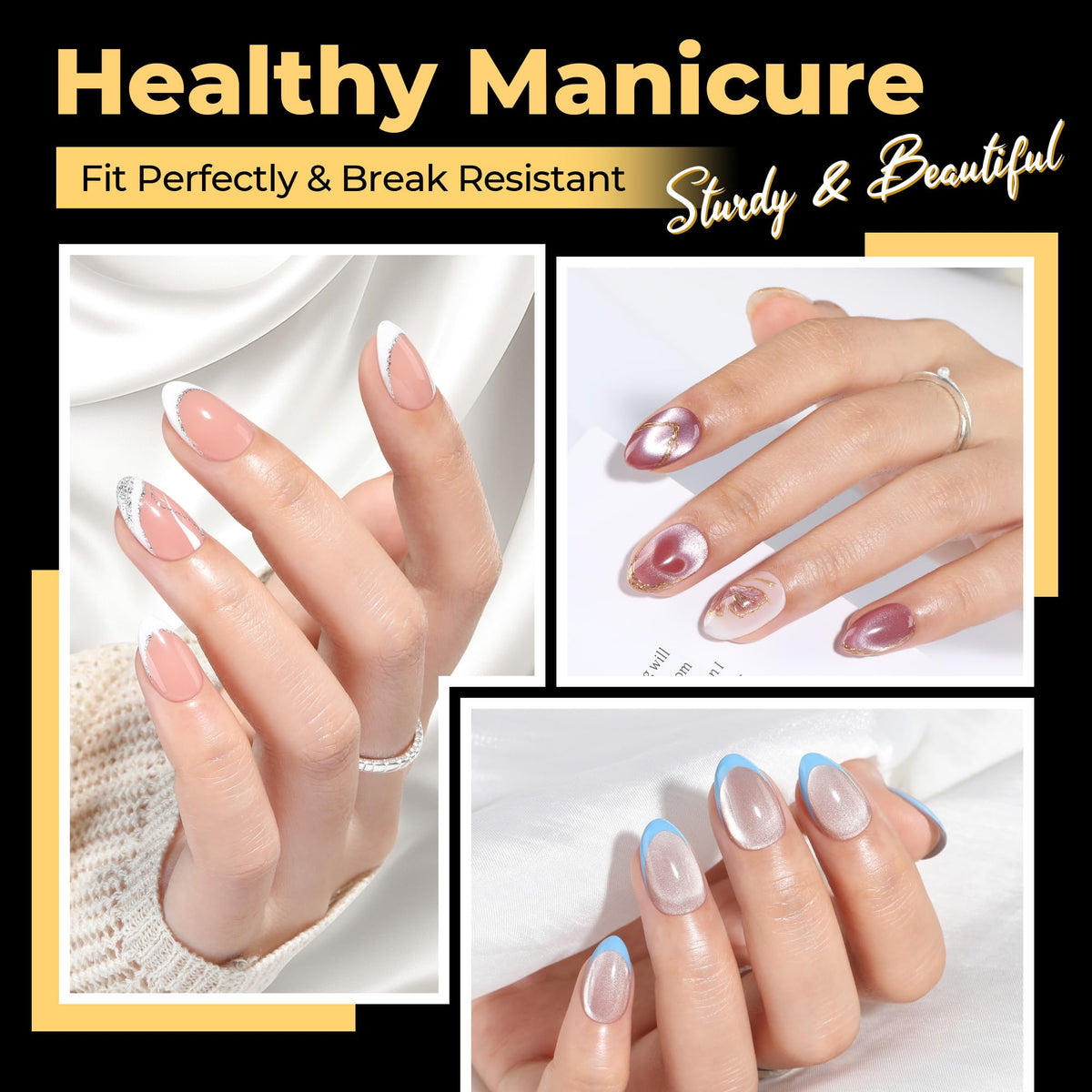 Détails des tips ongles ovales courts UNA GELLA, taille et texture