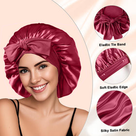 Détails du bonnet en satin avec bandeau ajustable