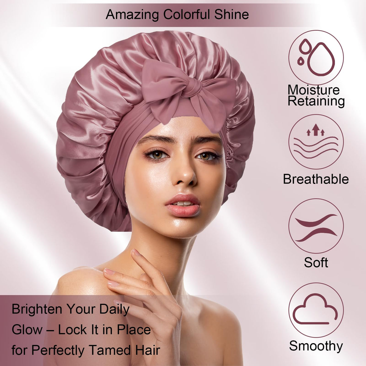Détails du bonnet en satin Confvrter avec élastiques