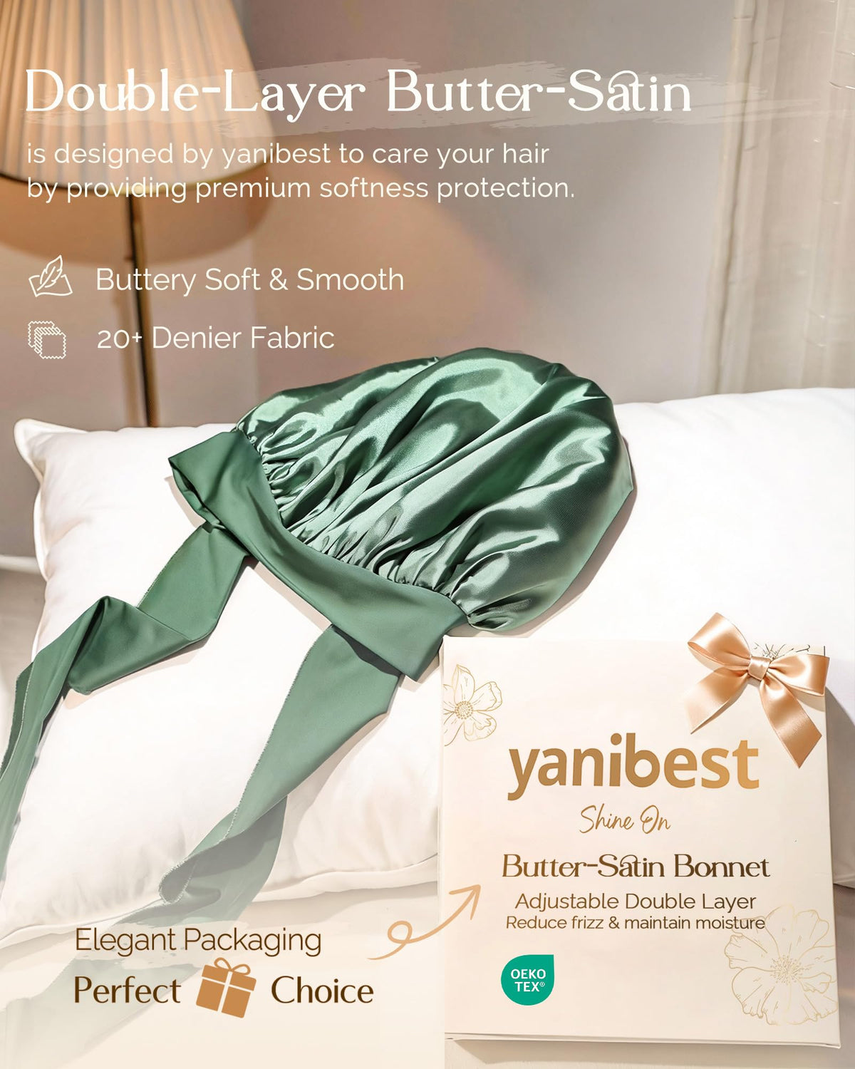 Détails du bonnet satin YANIBEST avec bande élastique