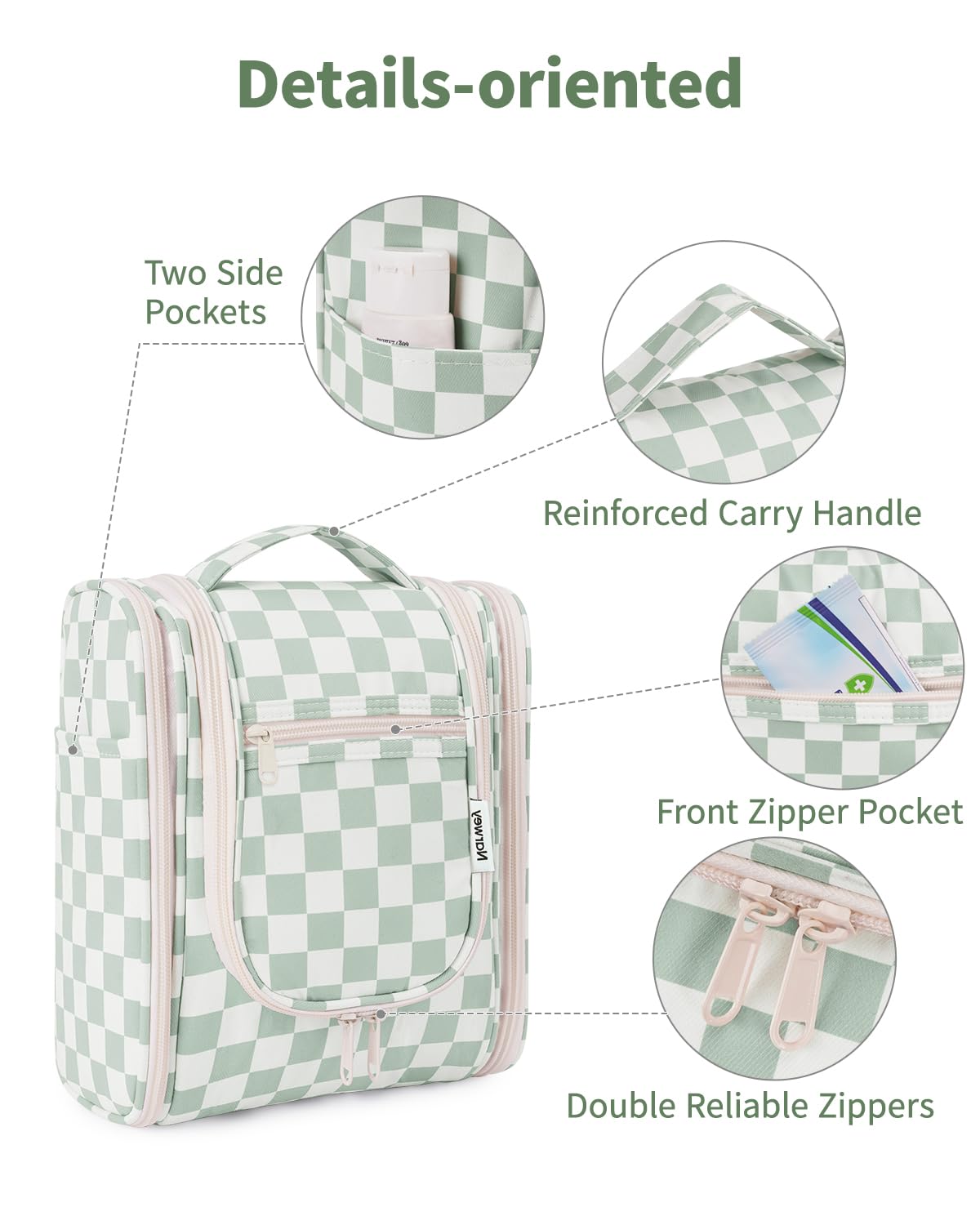 Détails du crochet métallique de la trousse de toilette Narwey