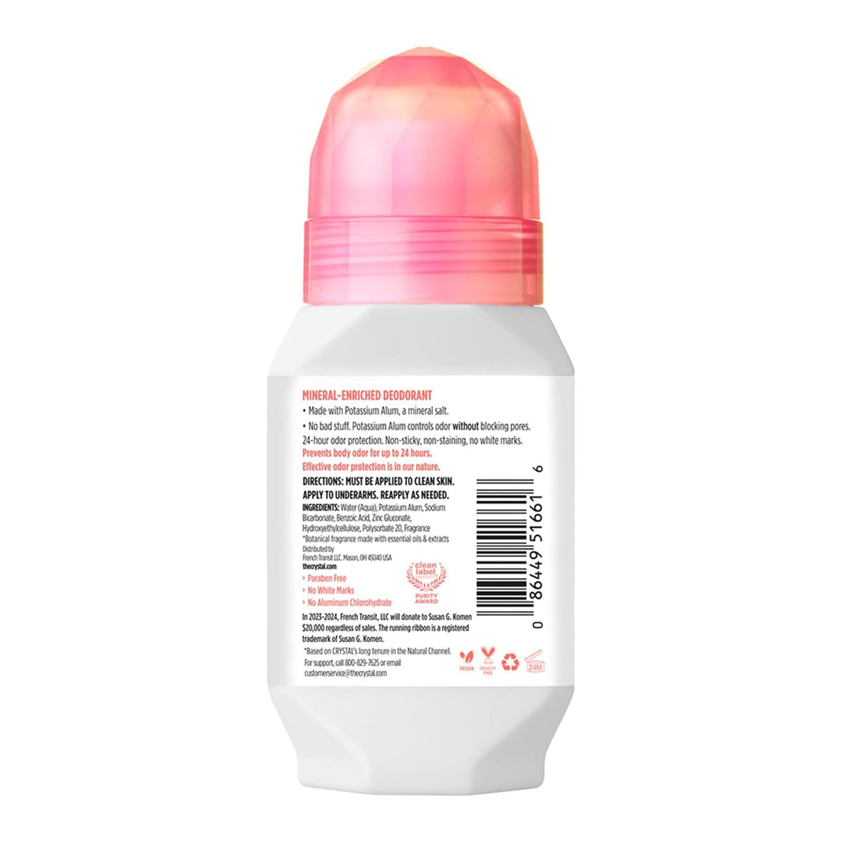 Détails du Crystal Essence Déodorant Roll-On avec ingrédients naturels