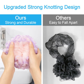 Détails du design de nouage renforcé de l'éponge loofah AmazerBath