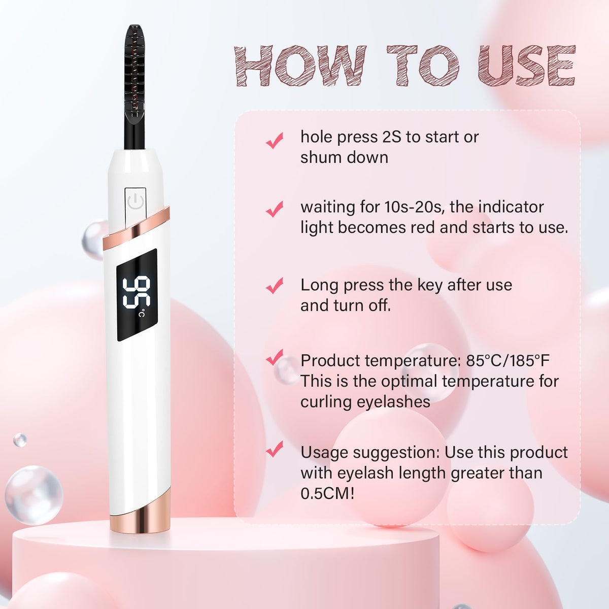 Détails du design ergonomique du recourbe-cils chauffant ShenlanBolt