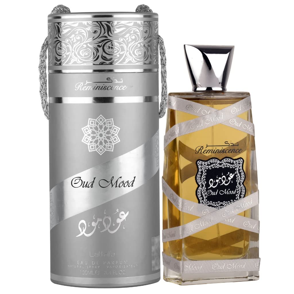 Détails du flacon d'eau de parfum Lattafa Oud Mood Reminiscence