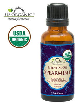 Détails du flacon d'huile essentielle de menthe poivrée US Organic