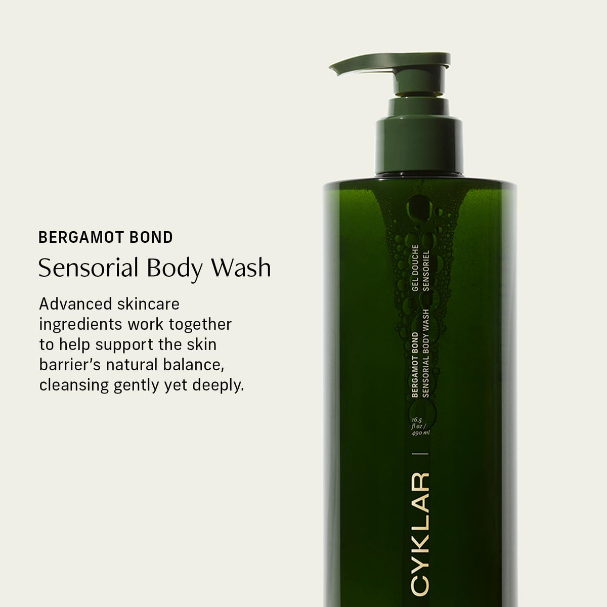 Détails du flacon de gel douche CYKLAR 16,5 oz